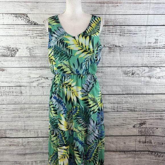 Nine West Dress size 8 Long Maxi Green Yellow Floral Tropical Wedding Hawaiian - Picture 3 of 16